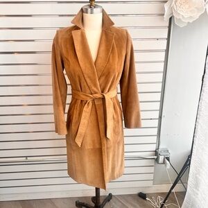 Ann Taylor Camel Suede Trench Coat - Vintage! Size Small
